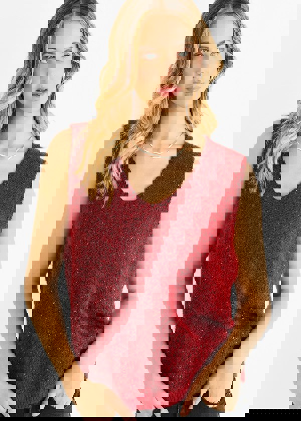 Gini London Red Sequin Sparkle V Neck Vest Knit Jumper