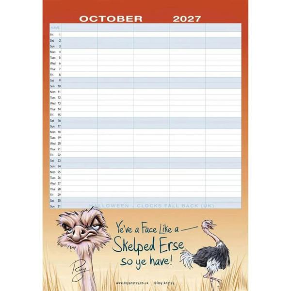 Roy Anstey, If All Animals Were Scottish A3 Family Planner 2027, Family Planners, Month To View, Animals, Gift