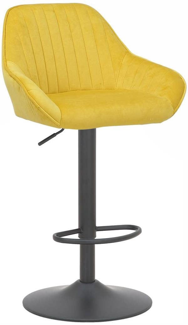 Lamboro Velluto Velvet Kitchen Bar Stool, Padded Seat & Backrest, Matt Black Footrest & Stem, Height Adjustable Swivel Gas Lift, Mustard