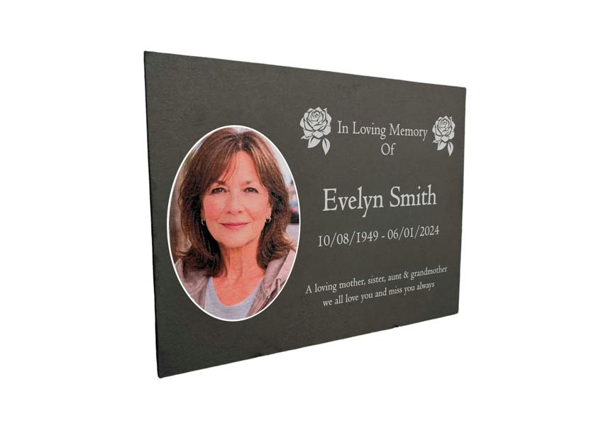 Memorials Direct Photo Slate Memorial Plaque, Roses, Add a Portrait & Personalised Text | 35×25cm (14×10”)
