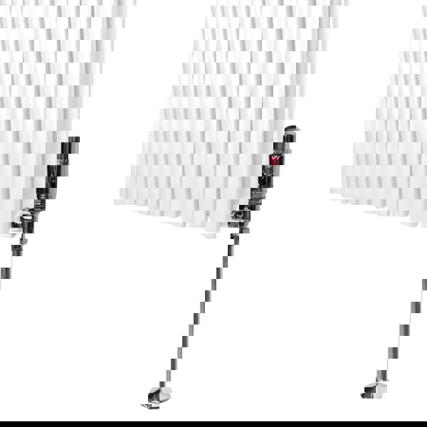 White oval column radiator with sleek chrome valve, featuring a modern design and smooth finish, ideal for stylish heating solutions