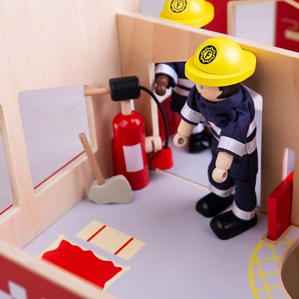 Bigjigs Toys Wooden City Fire Station Playset - Features A Training Tower & More