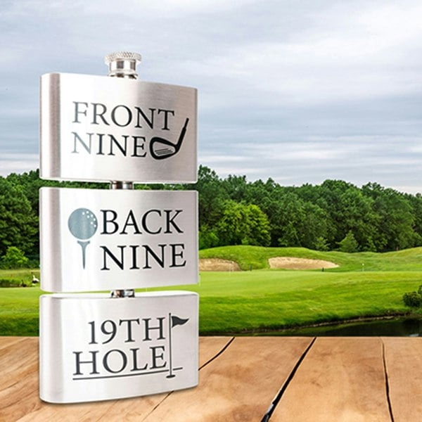 Diletto Gifts 19th Hole Golfer's Flask, Drinking Beverage Travel Barware Accessories19th Hole Golfer's Flask