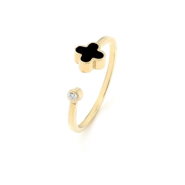 Say It With Graphite Crystal Clover Ring - Yellow Gold Plated