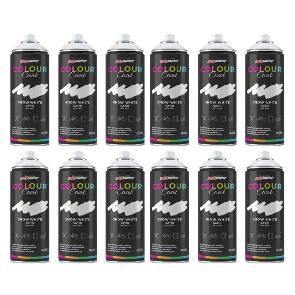 Colour Coat 12X Snow White RAL 9010 Satin Spray Paint 400ml