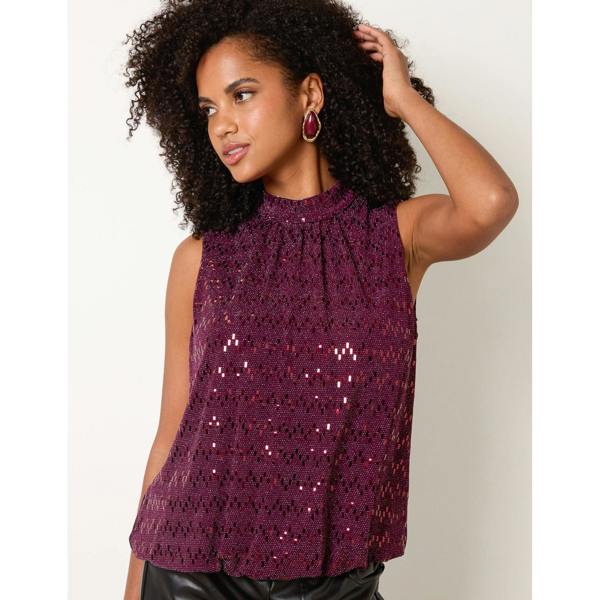 Blue Vanilla High Neck Metallic Puff Ball Blouse