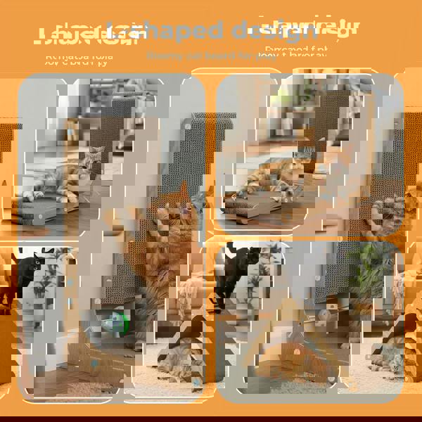 Skylos 48cm High L Shaped Cat Scratching Board with Ball Toy Wall Furniture