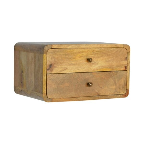 Wyld Haus Gradara Natural Oak Mango Wood 2 Drawer Floating Bedside Table
