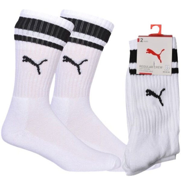 Puma - 2 - Pack Heritage Stripe Sports Socks, White - Boxers - and - Briefs.net