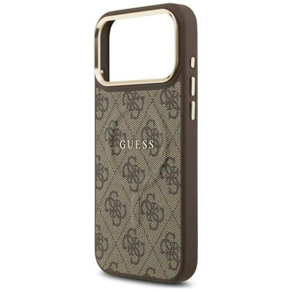 Guess PU Leather 4G Gold Frame Case with MagSafe for iPhone 17 Pro Max 6.9" Brown - GUHMP17XP4MSEGCW
