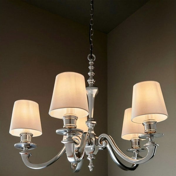 5 Light Chandelier Pendant POLISHED ALUMINIUM Ceiling Hanging Candelabra Lamp Loops