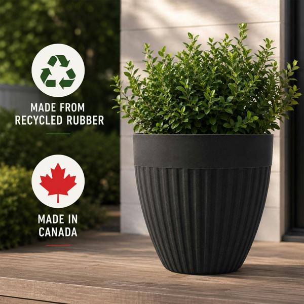 Nicoman Madison Black Ribbed Recycled Rubber Plant Pot