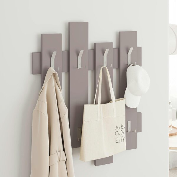 Decortie Wave Modern Wall-Mounted Coat Hanger with 8 Hooks 69 Width - Mocha Grey