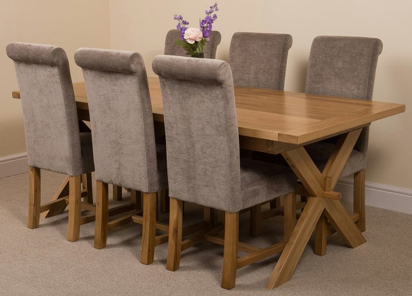 That's Furniture Vermont Cross Leg Oak Extending Dining Table with Washington Fabric Chairs