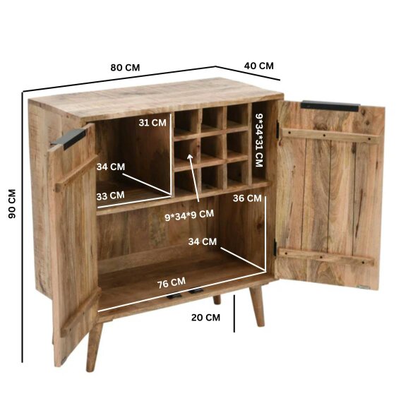 Wyld Haus California Solid Mango Wood Drinks Cabinet With 2 Doors