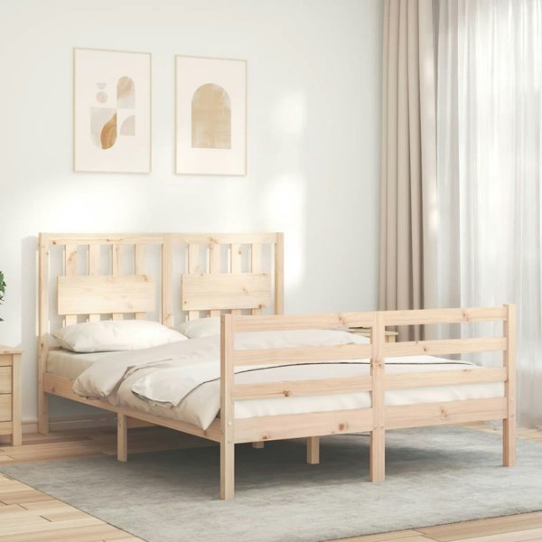 Berkfield Bed Frame with Headboard Double Solid Wood