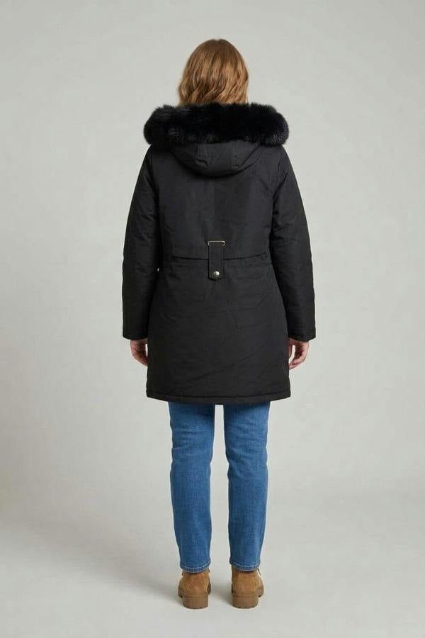 Izabel London Faux Fur Trim Hooded Thigh Length Coat