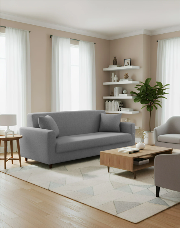 Anyseat 3 Seater Sofa Cover Plain Ash Grey Style and Protection For Living Room Sofa Chair Elastic Stretchable Slipcover