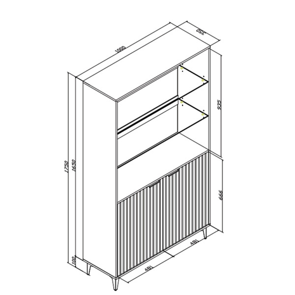 Mex Furniture Tall Display Cabinet 170cm Grey – Fluted Doors & Gold Legs