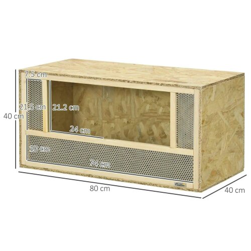 Bobobiy Reptile Terrarium Vivarium Habitat w/ Transparent Sliding Doors, Mesh, for Lizards, Horned Frogs, Snakes & Chameleons, 80 x 40 x 40 cm