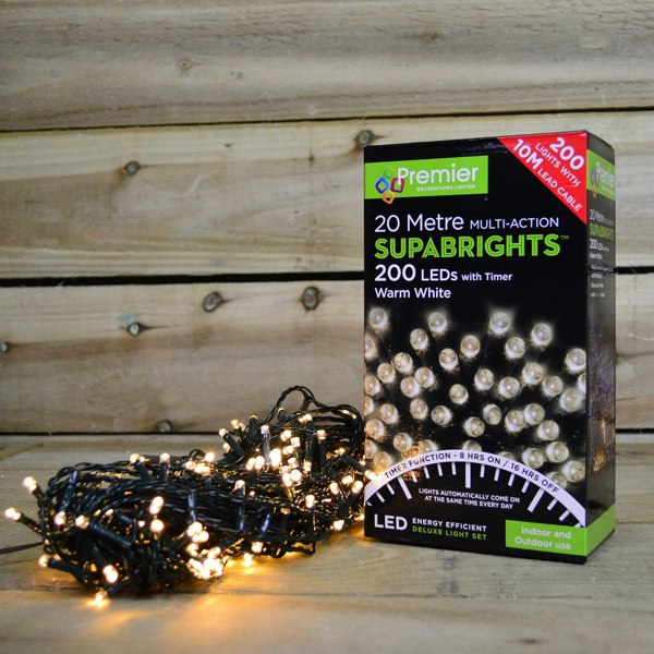 Samuel Alexander 200 LED 16m Indoor Outdoor Christmas Multi Function Mains Operated String Lights with Timer in Warm White