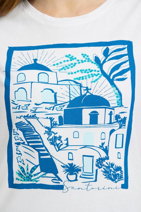 Mudflower Santorini Graphic Embellished Cotton Top