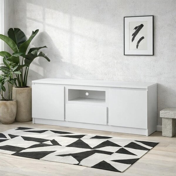 Wyld Haus Hemingway 136cm White Wooden 2 Door 1 Drawer Wide TV Cabinet