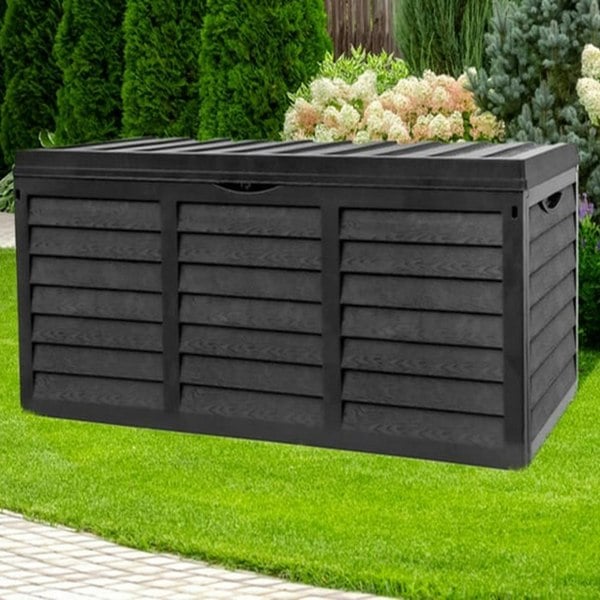 Gr8 Garden Black 320L Plastic Storage Box Garden Outdoor Shed Utility Cushion Chest Truck