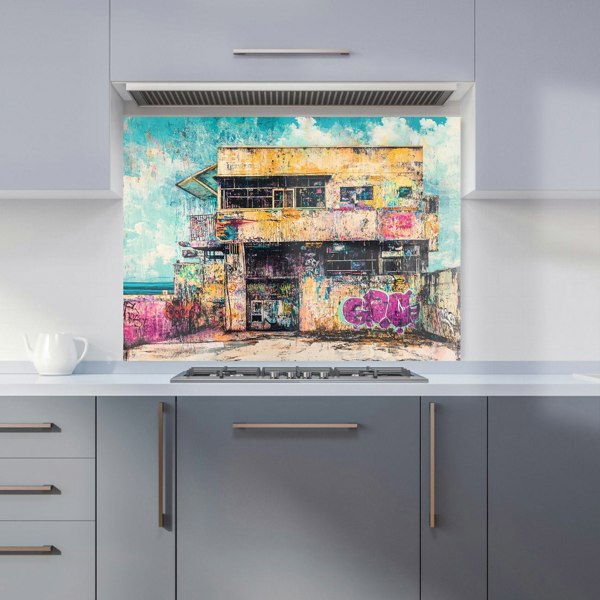 Warren Reed Urban Decay Seaside Graffiti Glass Kitchen Splashback - 00004