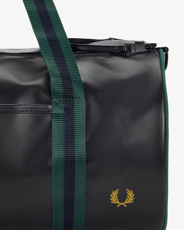 Fred Perry Recycled Polyester Classic Barrel Bag - Navy/Grassroots 83A | CHO | Designer Mens Bags