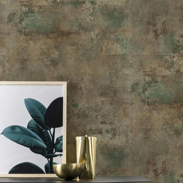 Rasch x Tesa Atlas Rustic Industrial Stone Self Adhesive Peel and Stick Textured Wallpaper, Brown