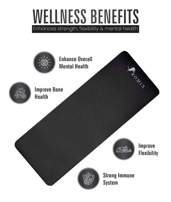 ROMIX Yoga Mat 10mm Thick, 180 x 60cm Non Slip Foam Exercise Mat with Carry Bag and Strap