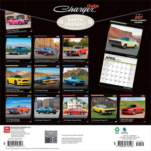 Dodge Charger Calendar 2027, Wall Calendars, Month To View, Transport, Gift
