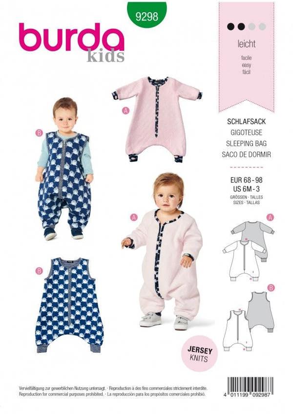Burda Sewing Pattern 9298 Onesies For Kids and Babies, 68cm- 98cm - Easy