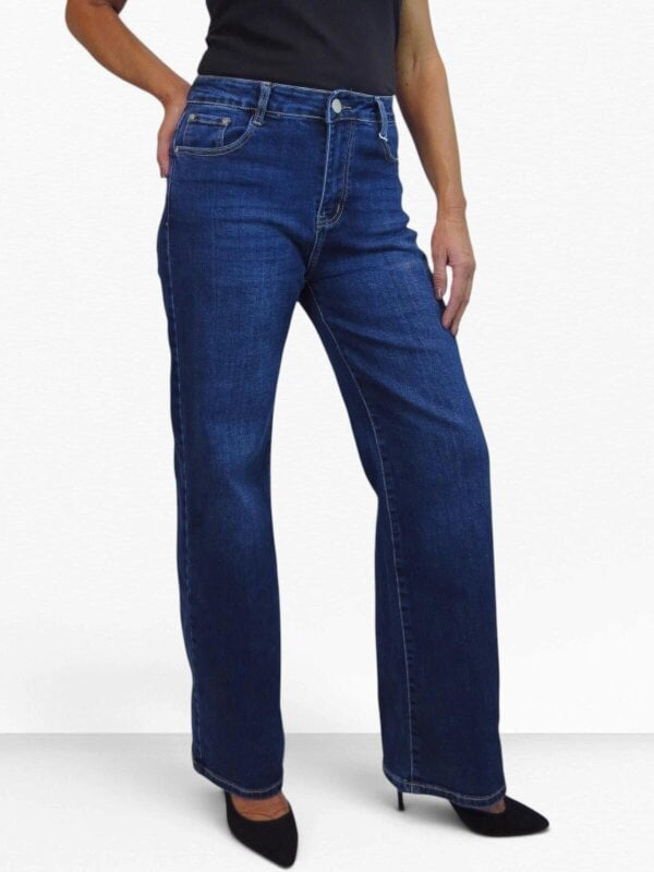 Paulo Due Women's High Waist Wide Straight Leg Stretch Jeans