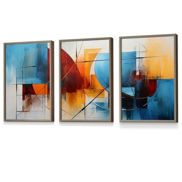 Artze Wall Art Set of 3 Abstract Colourful Blue and Red Framed Art Prints