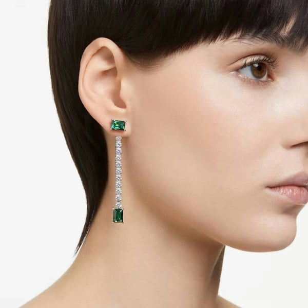 Swarovski Matrix Green Mixed Cut Rhodium Plated Dropper Earrings 5665786