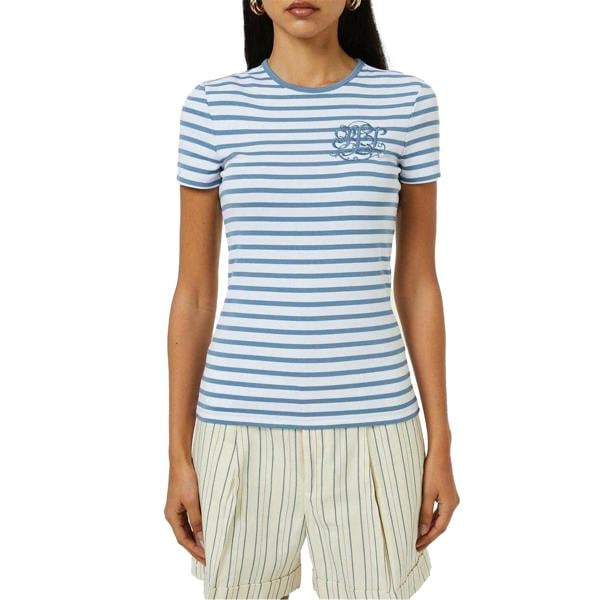 Ralph Lauren Womens/Ladies Striped Logo T-Shirt - White/Azure Blue - 