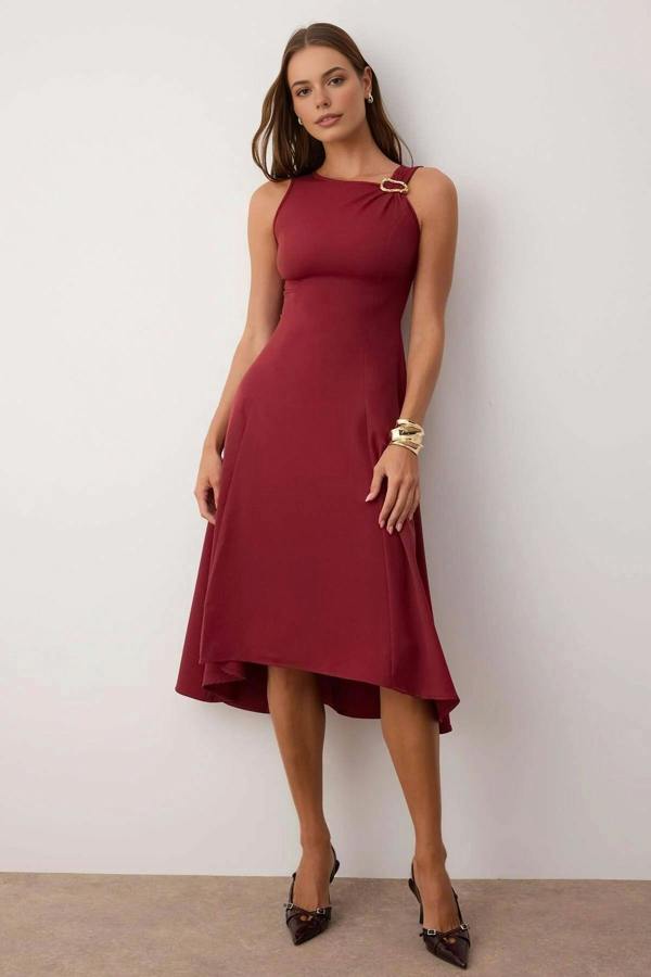 WOVCOR Accessory Detailed Midi Woven Dress
