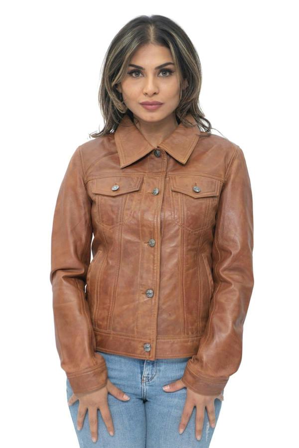 Infinity Leather Womens Leather Trucker Jeans Jacket-Anderlecht