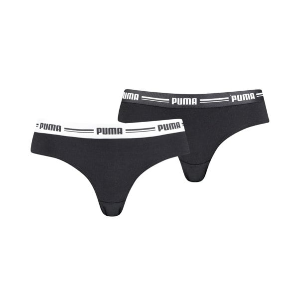 Puma 2-Pack Striped Logo Mid-Rise Brazilian Briefs, Black