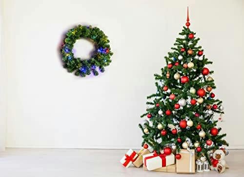 55cm Green Alaskan Pine Pre-Lit Christmas Wreath with Multicolour LEDs, PVC Finish image 5