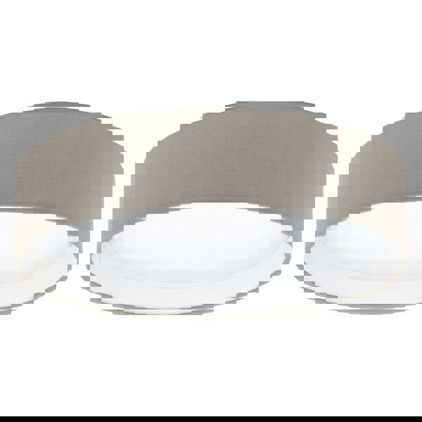 Flush Ceiling Light Colour White Shade Taupe Fabric Bulb LED 11W Included Loops