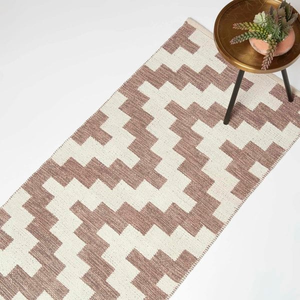 HOMESCAPES Malina Brown & Natural Kilim Cotton Rug