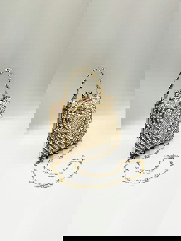 SVNX Heart Pearl Clutch Bag In Gold