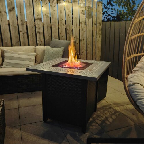 Wyld Haus Elmosu Steel And Resin Black And Grey Square Gas Fire Pit Table