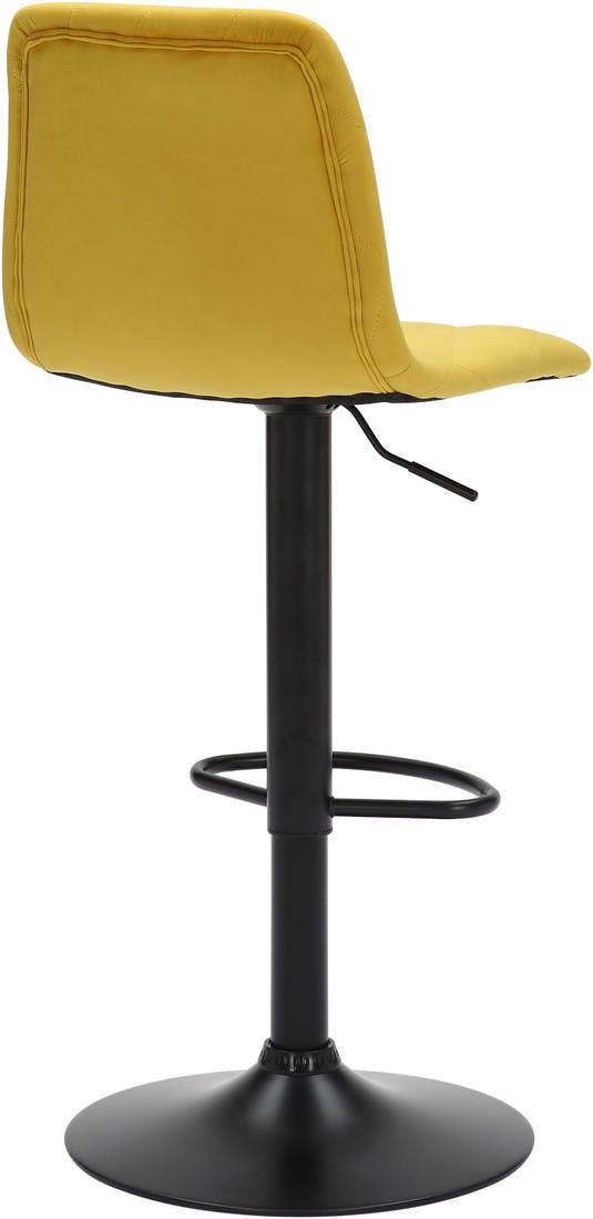Lamboro Verona Velvet Kitchen Bar Stools, Matt Black Stem & Base, Height Adjustable Gas Lift With Backrest, Breakfast Bar Stool - Yellow