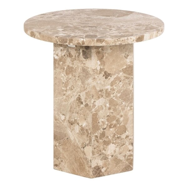 Wyld Haus Bremen Brown Marble Round Side Table Hexagon Base