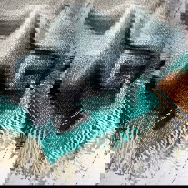 Evening Tales - Pure New Wool Blanket - Super Fluffy - Grey, Turquoise & Blue - Heating & Plumbing London - Throw