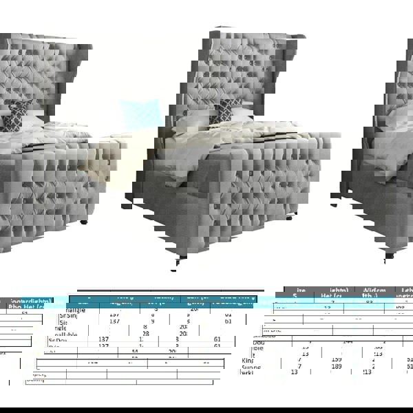 Casa Magna Donati Straight Curved Top Upholstered Soft Velvet Bed Frame - Grey